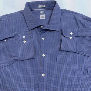 Peter Millar Men's XXL‎ Blue Plaid Button Up Long Sleeve Cotton Dress Shirt